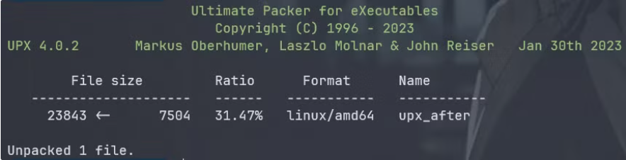 UPX 命令行程序脱壳的结果